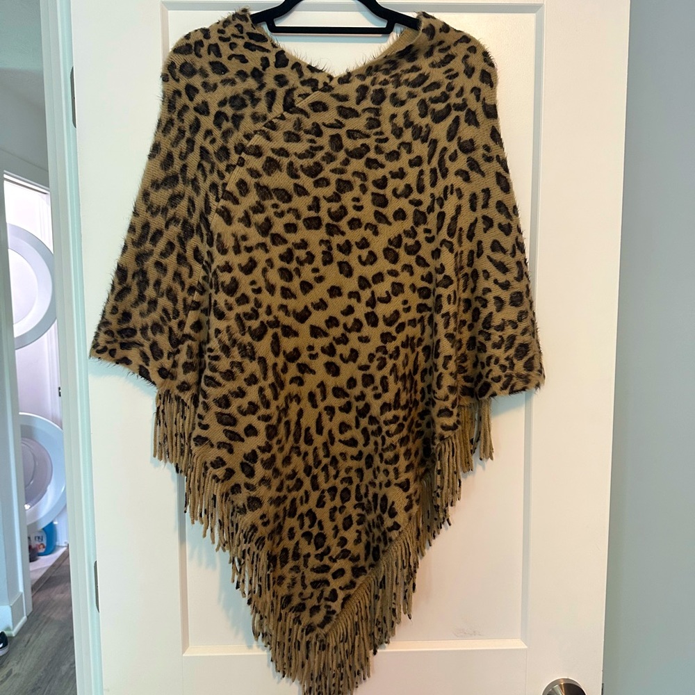Cheetah print fringe poncho